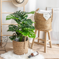 Nordic straw woven piano leaf Banyan simple woven basket big flower basket home living room ornaments rattan basket decoration