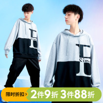 Male Grand Tong Lianhood Spring and Autumn 2022 Tide Cards Spring New Loose Fat Boy Clothing Childrens Spring Clothing Street Clothes