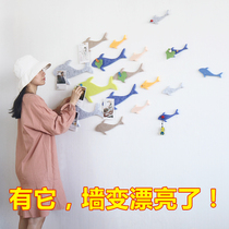 Photo Wall non-punching ins Wind room decoration self-paste photo hanging wall background board Net Red Dolphin felt Board