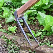  Household all-steel long handle two-tooth hoe dual-use digging wasteland vegetable cultivation land reclamation agricultural tools two-tooth agricultural rake