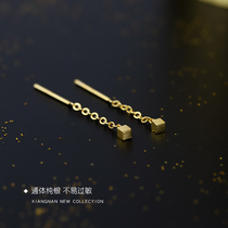 Alley South 925 pure silver 14K gold pane flow Suearline Japan-Japan-Japan brief small and delicate ear nail geometric fashion ear decoration