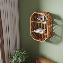 Solid wood shelf wall-mounted bookshelf wall shelf wrought iron living room wall plywood decorative shelf