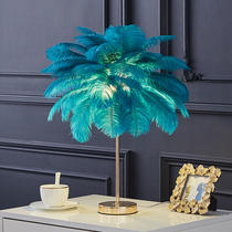 Table lamp Bedside lamp Light luxury Nordic ins girl bedroom feather ostrich hair coconut tree lamp Touch gift floor lamp