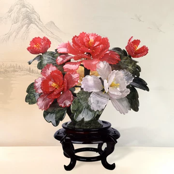 1080、中国美術 景泰藍　玉石　盆栽　翡翠　砡造　花　お花　造花 景泰蓝玉石牡丹花盆景摆件-景泰蓝玉石牡丹花盆景摆件促销价格、景泰蓝