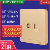 Qisheng Champagne Gold 86 switch socket TV socket crystal panel household one cable TV phone socket