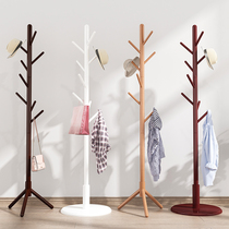  Solid wood hanger Bedroom coat rack bag rack simple household drying rack floor-to-ceiling modern single-pole storage