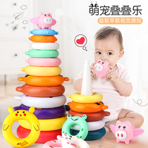 0-1 years old 2 Children Baby stacked music puzzle rainbow tower early education infant puzzle multifunctional toy ferrule