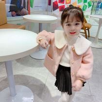 Girl woolen coat 2021 Spring and Autumn new children Korean version of foreign style big lapel coat baby coat tide