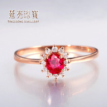 Tingliang Jewelry 18K gold inlaid ruby Myanmar ruby ring Dai Fei color treasure ring spot