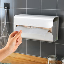 Kitchen paper storage box non-perforated wall-mounted plastic wrap shelf home hanging roll paper rack