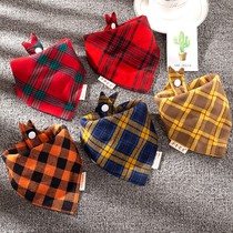 Spring and autumn Mens Baby Shuai Saliva Towel Autumn Winter Female Baby style Fashion Plaid Triangle Towel Princess Apron Pure Cotton Treasure