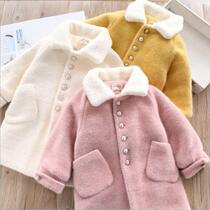 Girls mink velvet padded cotton coat 2021 new foreign style winter dress childrens medium length Korean version of woolen coat