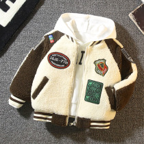 Boy lamb coat autumn and winter foreign childrens baseball uniforms winter cotton padded baby jacket childrens clothing tide
