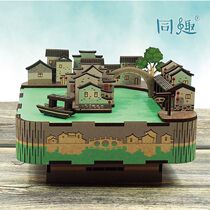 Suzhou Museum Jiangnan water town music box with fun music box wooden assembly diy handmade Sky City