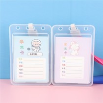 Cute campus cartoon card cover large transfer card pupil card sleeve with hanging rope full transparent work card