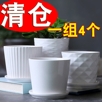 Simple flowerpot ceramic special clearance large medium number with tray personality household Green canthus multi-meat small flowerpot