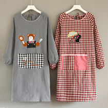  Pure cotton apron long-sleeved kitchen household overcoat fashion female oil-proof cute summer overalls Korean version of mens custom