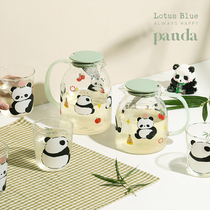 Blue lotus panda small flower glass cold kettle set high temperature resistant household large capacity cold kettle high value