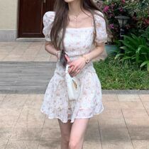 JMSHOP summer girlfriend gentle wind skirt womens summer new bubble sleeve short section thin floral dress