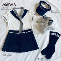 HONMA2021 New Golf Womens Set Short Sleeve Fashion Joker Pleated Dress Comfortable Five Set