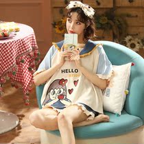 Pure cotton pajamas female summer cute cartoon net red girl short-sleeved thin sweet home service suit female can be worn outside