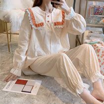 Pajamas womens spring and autumn long-sleeved cotton sweet princess style suit net red fashion lace large size winter home clothes