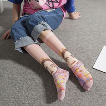 Xia thin sersucker womens socks 3D printing European goods printing Net red graffiti painting personality bottling socks tide tide