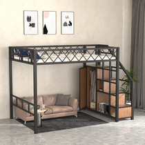 Iron Art Elevated Bed bed lower empty Single upper floor Double beds Children small family loft apartment with iron frame to go to lower table