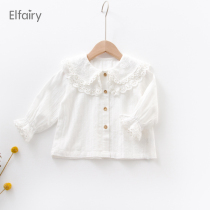 elfairy girls double collar lace shirt baby white shirt baby girl long sleeve jacket spring and autumn foreign style