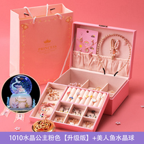 Girl hair accessories jewelry box jewelry with lock Pink princess multi-layer jewelry high-end drawer mirror childrens storage box