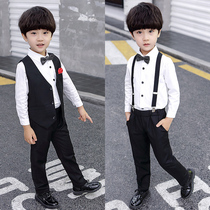 Boys dress suit British style spring and autumn vest strap pants Flower Boys one-year-old boy campus costume