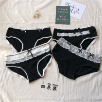 Womens middle waist sexy girl cute Japanese black triangle lace panties Female pure cotton antibacterial girls four pack