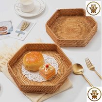 Rattan fruit basket bread basket snack candy vegetable handmade basket disc display storage basket Tea Cup tray