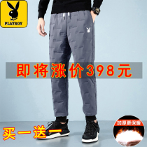 Playboy 2021 Winter down cotton pants men thick warm loose tie pants men fashion tide casual pants