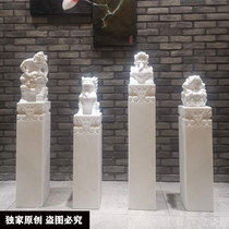 Tied horse pile White marble stone lion pair of modern Chinese tied horse stone pillar courtyard hotel door stone pillar ornament