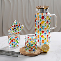 Cold water pot glass High temperature resistant high face value Cool White Open Water Large Capacity Tea Bottle Fridge Home Water Cup Suit