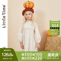littletime girl law style long sleeve princess dress spring autumn girl art Korean version bubble sleeve children with dress