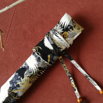 Small embroidery Xuan bamboo flute set hole suit south flute set Chinese wind gilding pattern golden chrysanthemum fairy crane figure flute bag ruler eight bags