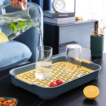 Water Cup Drain Plate Home Living Room Double Tray Rectangular Tea Plate Fruit Plate Plastic Creative Drain Basket Rack