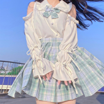 Cedar jk uniform grid skirt pleated skirt a-line high waist college style doll collar shirt skirt suit wild summer