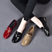 2022 New Spring Women Shoes Soft Leather Flat Bottom Single Shoes Women Coarse Heels Low Heel Genuine Leather Lefu Shoes Soft Bottom Bean Bean Shoes