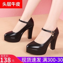 Cheongsam model catwalk shoes womens high heels thick-soled waterproof platform thick heel shoes large size leather work womens shoes