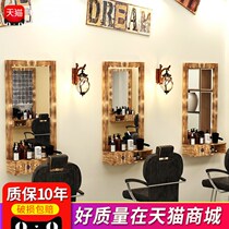 Barber shop mirror table Solid wood vintage makeup table single-sided low-cost clearance wall-mounted hair salon special hair salon mirror