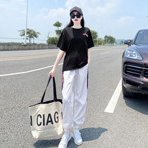 Suit Women 2022 Summer New Casual Fashion Trends Sportswear Foreign Air Display Slim Net Red Long Pants Two Sets