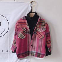Girls loose plaid shirt spring and autumn 2021 new children female plus velvet foreign style Korean spring shirt coat tide