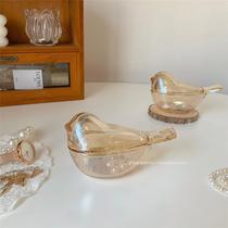 ins Wind Amber Bird glass storage can vintage ring necklace jewelry storage box home furnishings