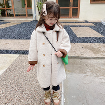 Girl Lamb Wool Jacket Foreign Air 2021 Autumn Winter New Childrens Clothing Baby Leather Hair Integral Flannel Jacket