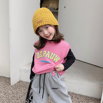 Girl Knit Waistcoat Dress 2022 Spring Dress New Childrens Vest Foreign Air Children Han Edition Spring Sweater