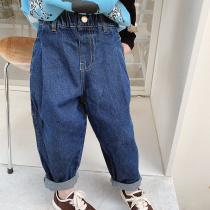Girls jeans autumn trousers children loose carrot pants baby Korean version of foreign father pants Spring and Autumn Tide
