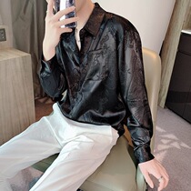 Fugui Bird Spring and Autumn Premium Forged Mens Long Sleeve Shirt Fashion Vintage Jacquard Silk Embroidered Shirt Men
